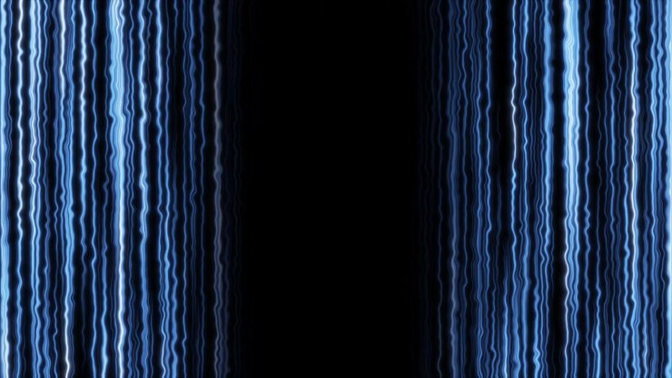 Linee luminose ondulate blu astratte su sfondo nero.