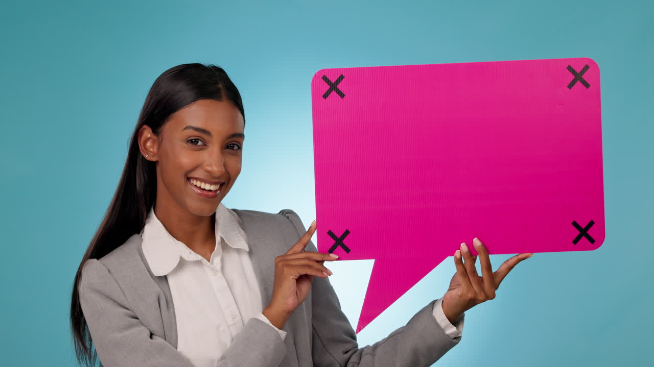 mujer de negocios feliz, burbuja de habla
