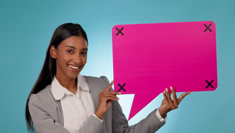 mujer de negocios feliz, burbuja de habla