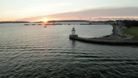 aerial view of bug light lighthouse in portland, maine at sunrise