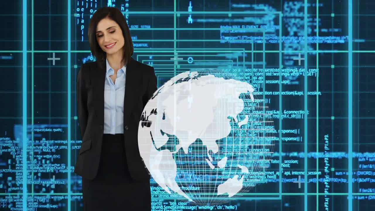 mujer adulta en ropa de negocios tocando el globo