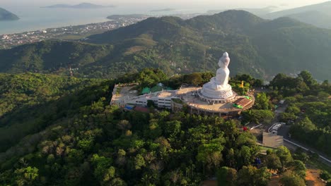 drone shot of the big buddha statue in phuket thailand