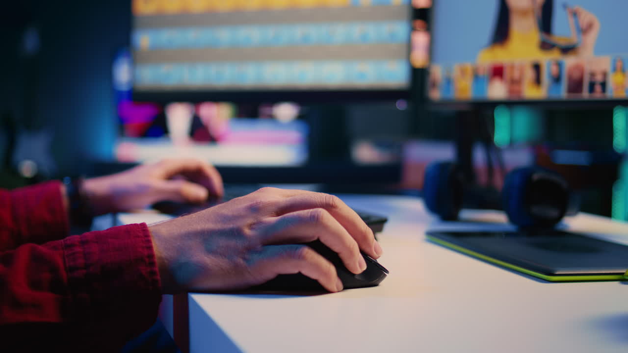 Photographer selecting best pictures for editorial content using retouching software