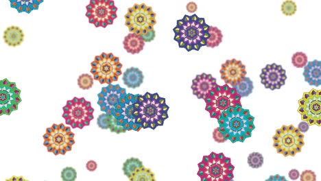 mandalas vibrantes caen con gracia sobre un fondo blanco