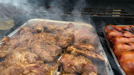 smoky delicious meat pork and sausage cooking