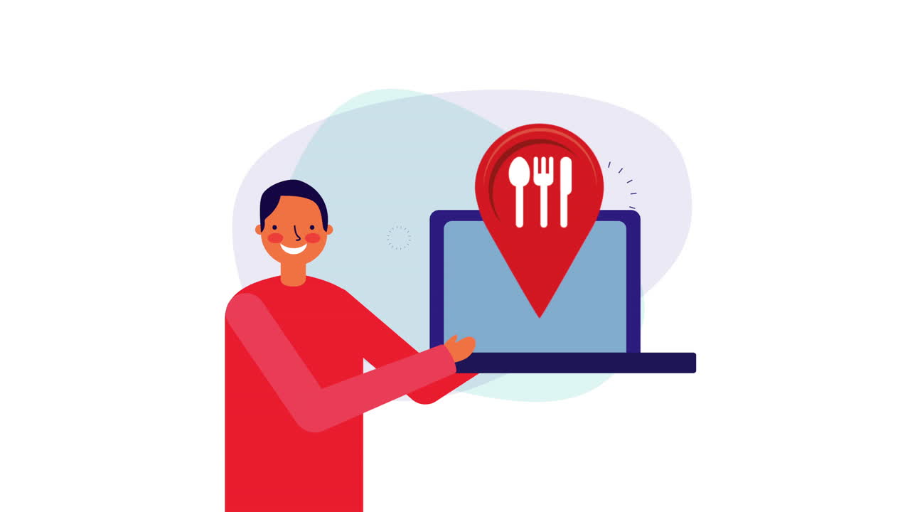 trabajador de negocios con portátil y aplicación de restaurante