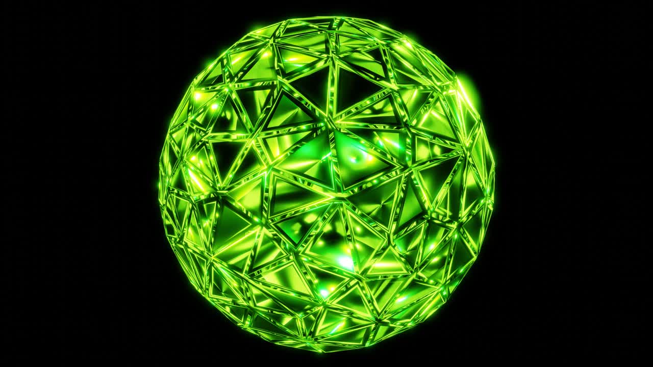 esfera de cristal animación 3d, bola de vidrio verde de mosaico