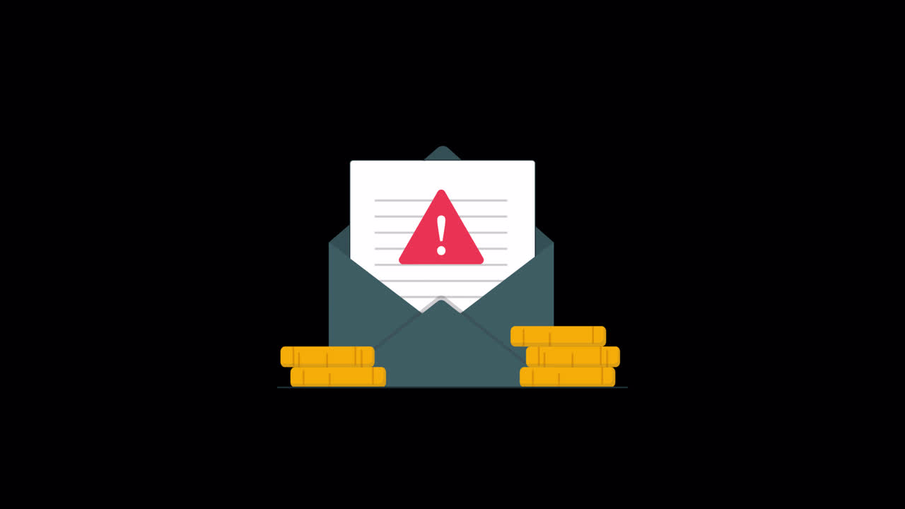 Animated Warning Message with Gold Coins and Envelope