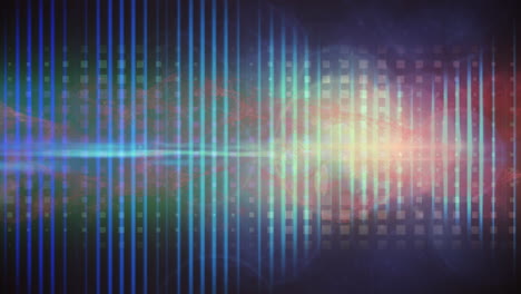 animación digital de onda digital roja sobre rastros de luz azul contra un fondo negro