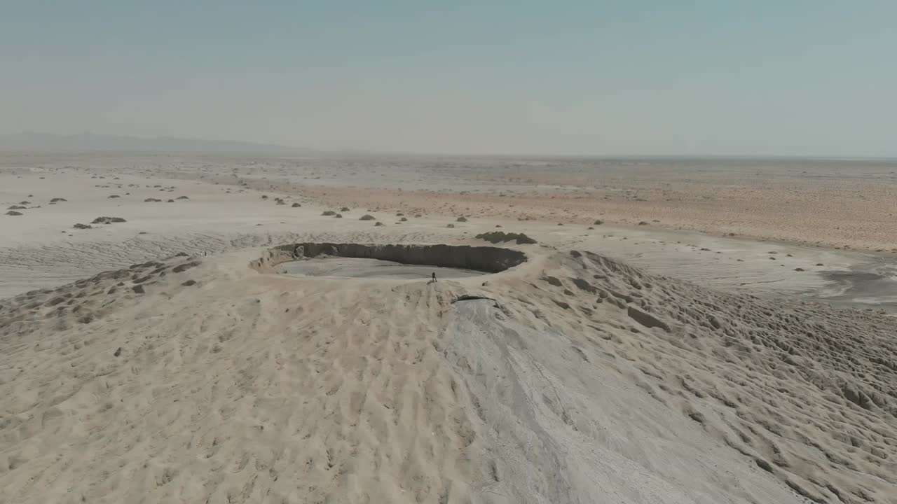 Aerial View of a Mud Volcano in a Desert