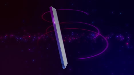 animation of smartphone with blank screen over glowing lights background