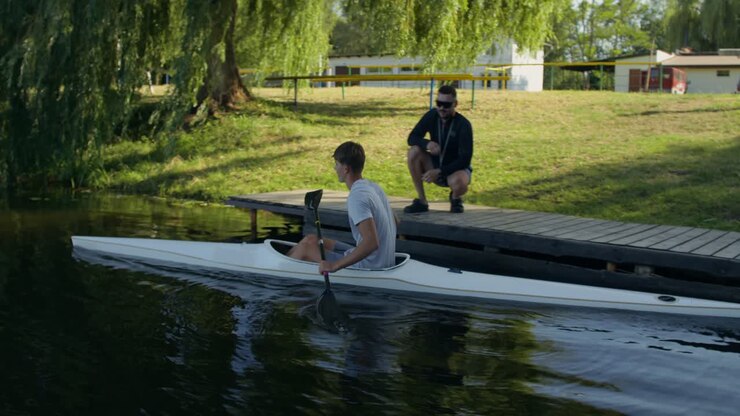 People kayaking on a lake