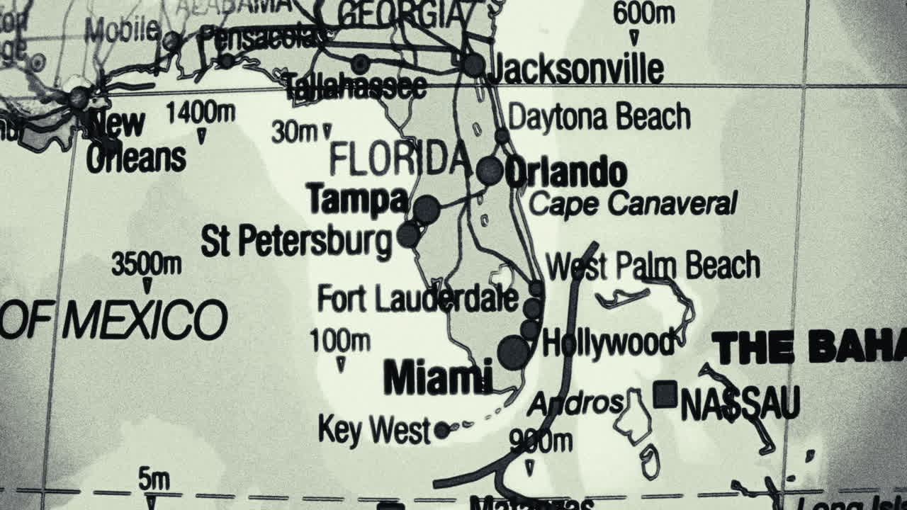 Map of Florida and surrounding regions including major cities