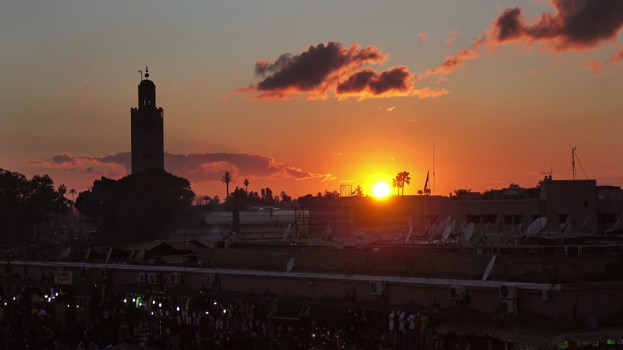 Jemaa el Fna square crowded at sunset, Marrakesh