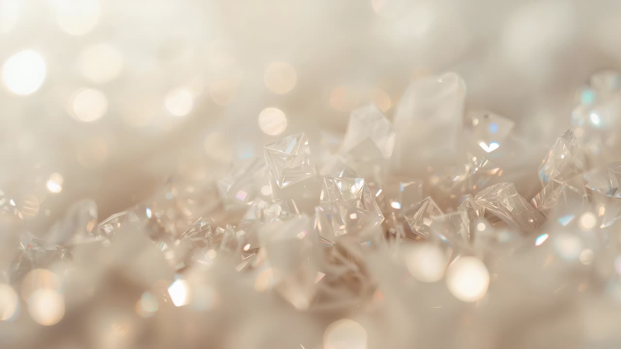Obiettivo spostato che rivela un cristallo sfaccettato più alto in un setup macro in studio, bokeh caldo e luce diffusa