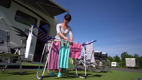 washing on a dryer at a campsite.