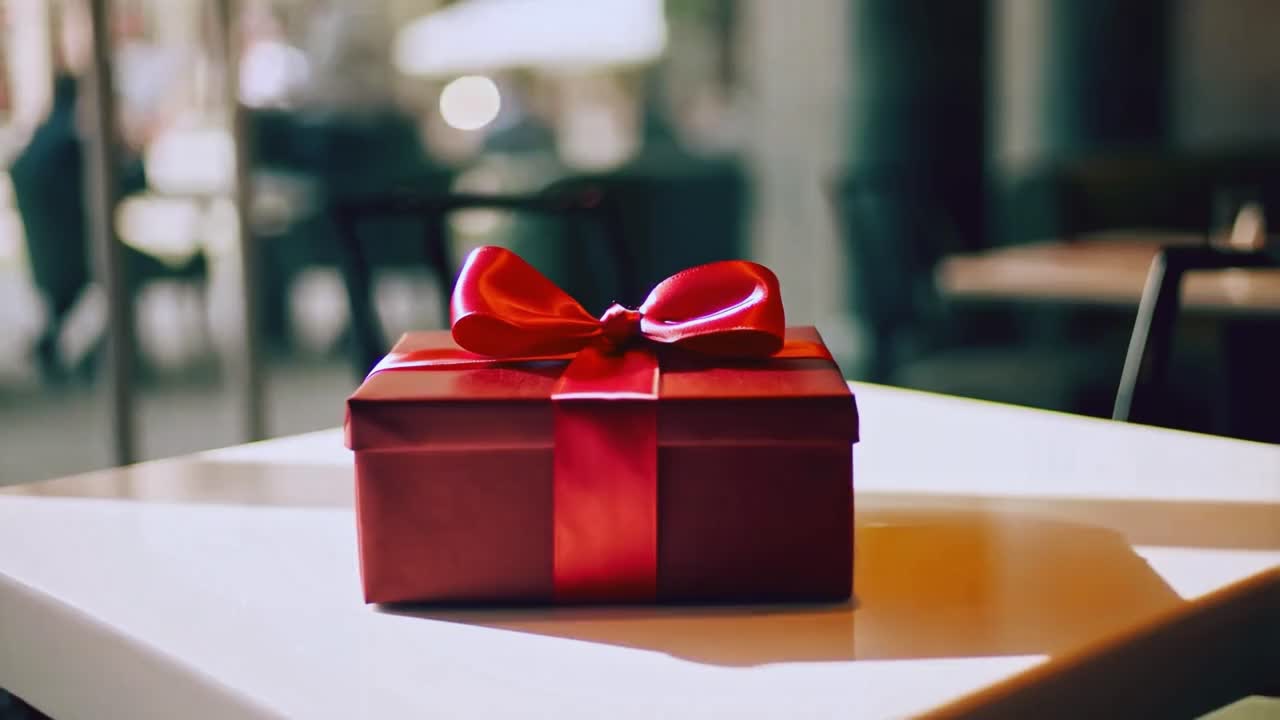 A red gift box with a ribbon