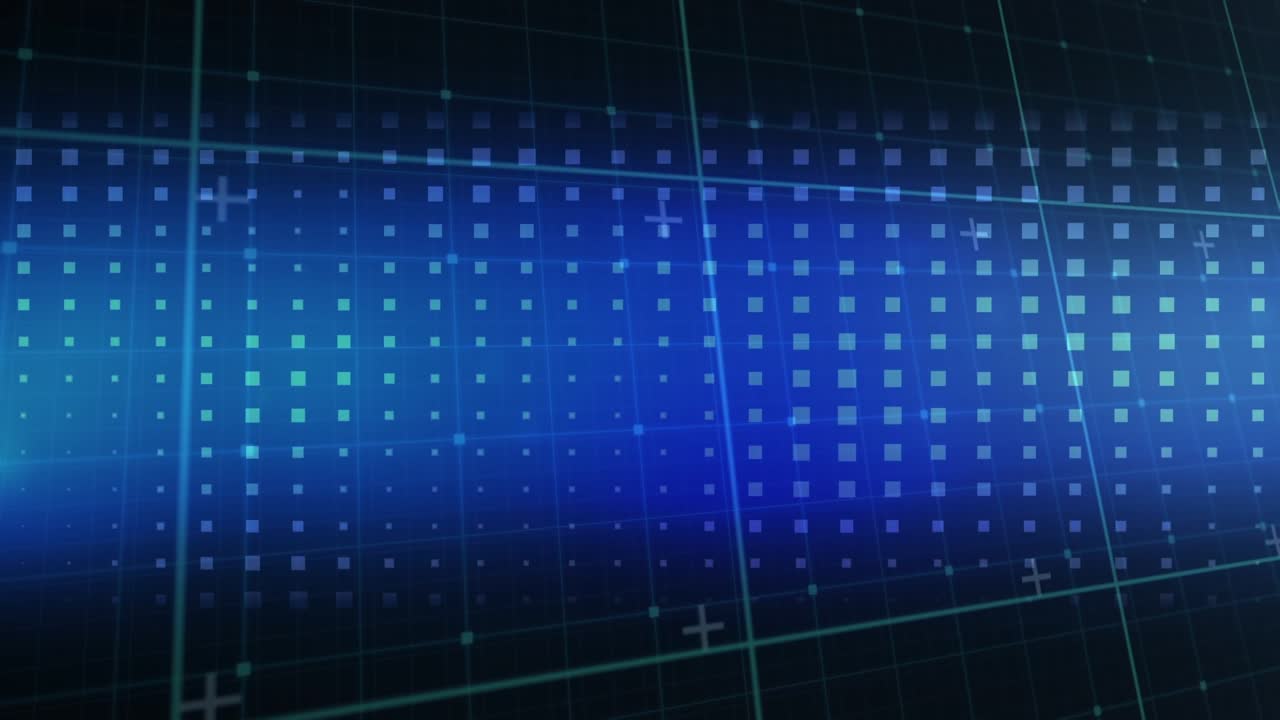 Animation of glowing data processing with markers over grid