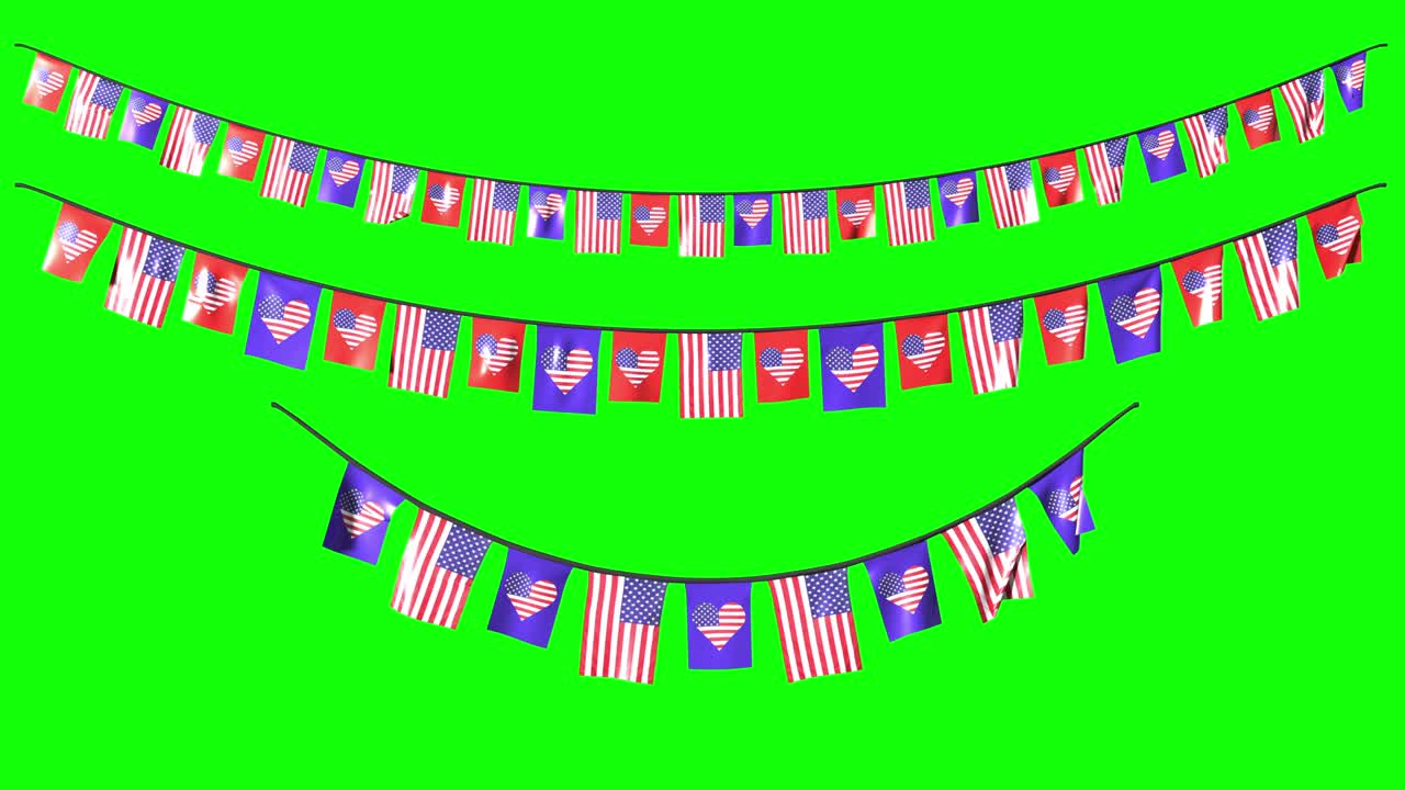 미국 독립의 날을 기념하기 위해 국가 장식품을 매달고 있습니다. 7 월 4 일 알파 채널과 함께 녹색에