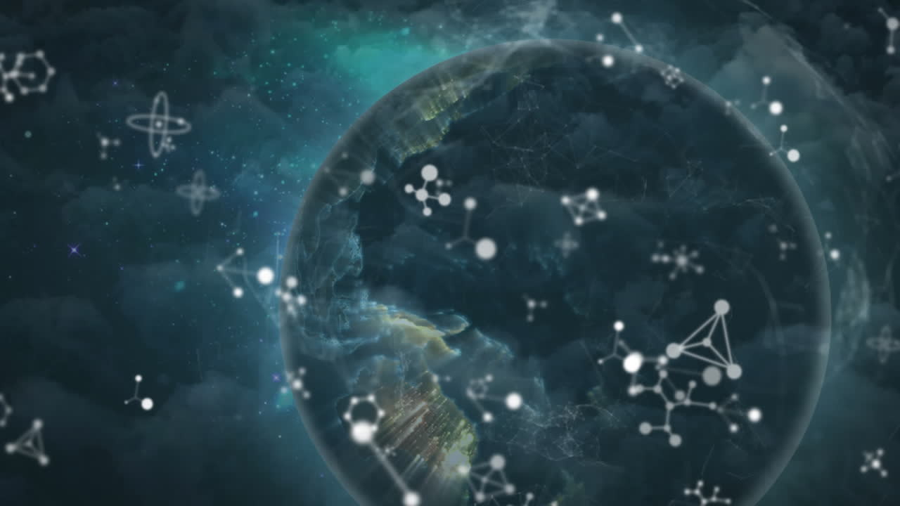 Animation of globe and molecules over sky
