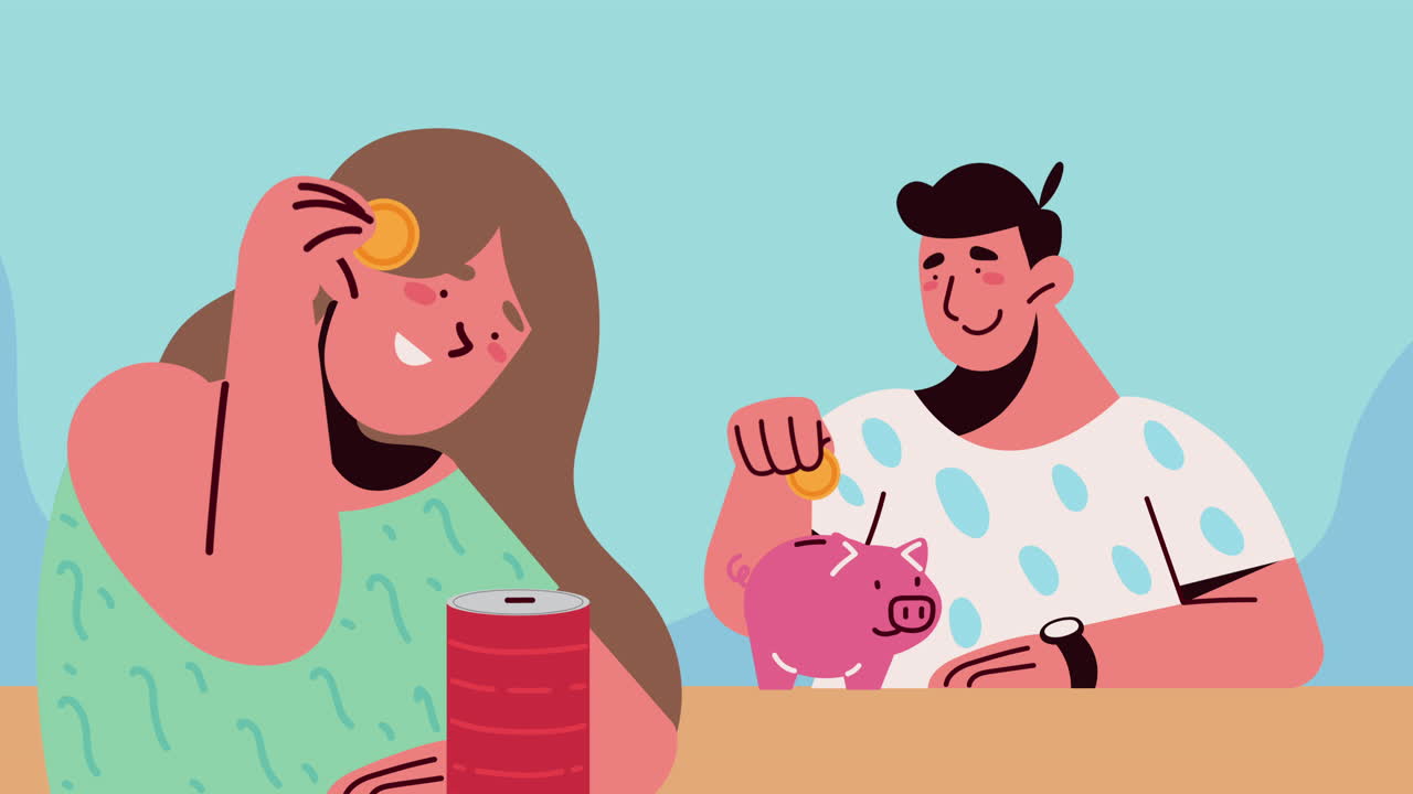 저축과 함께 부부 금융 애니메이션