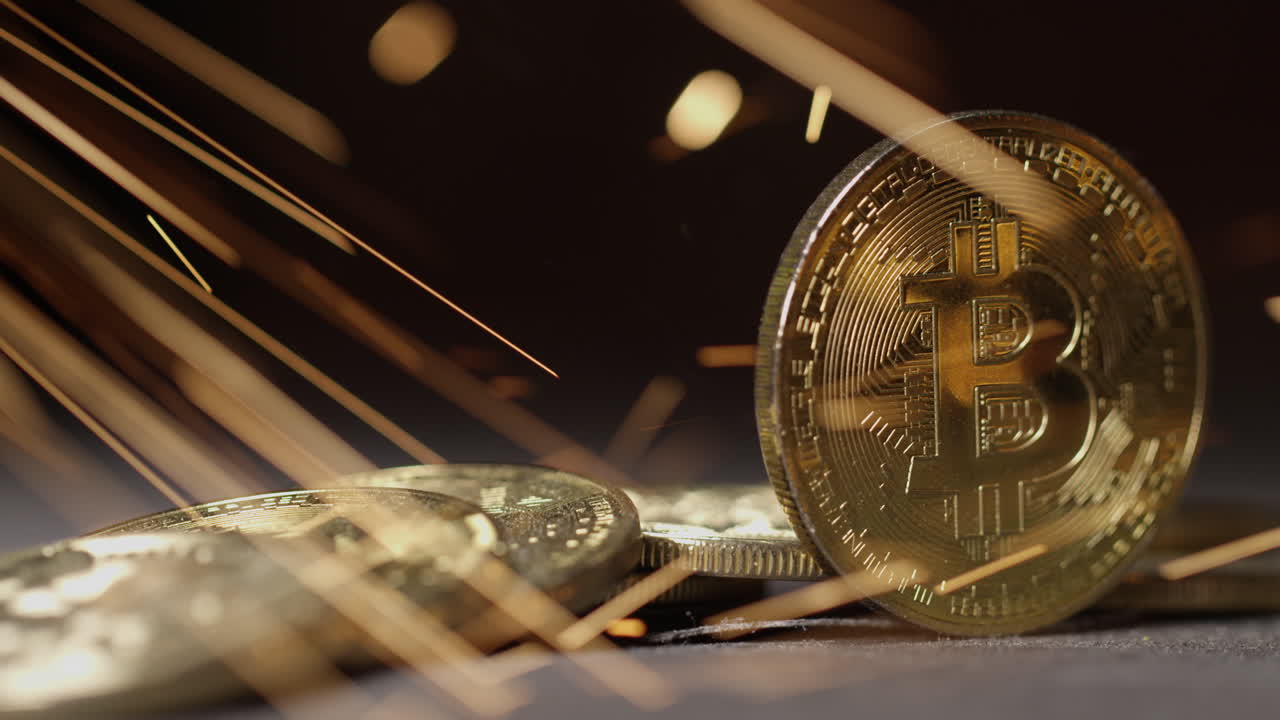 criptomoeda na cadeia de blocos - close-up de moedas físicas bitcoin altcoin em configuração dinâmica