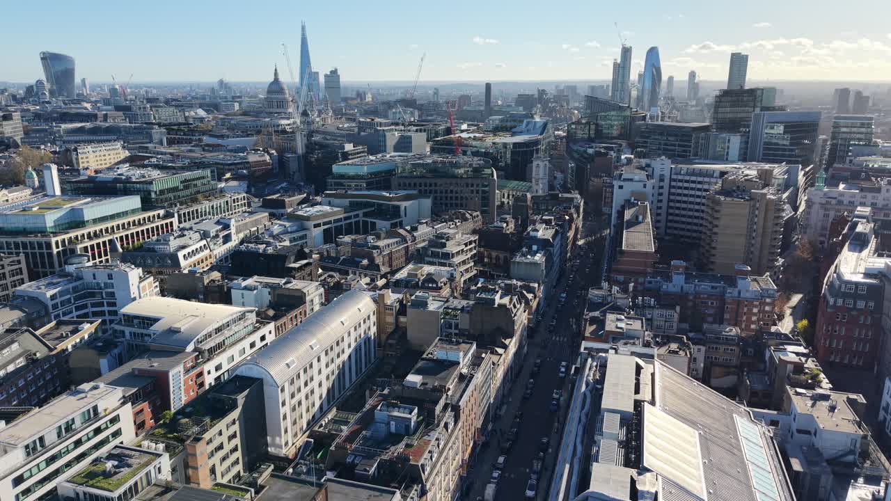 Ascending drone,aerial Hatton Garden,jewelry district London UK