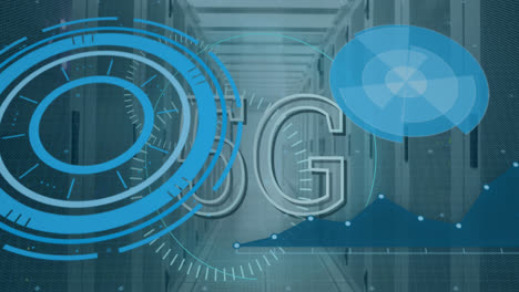animation of 5g and processing circles over servers
