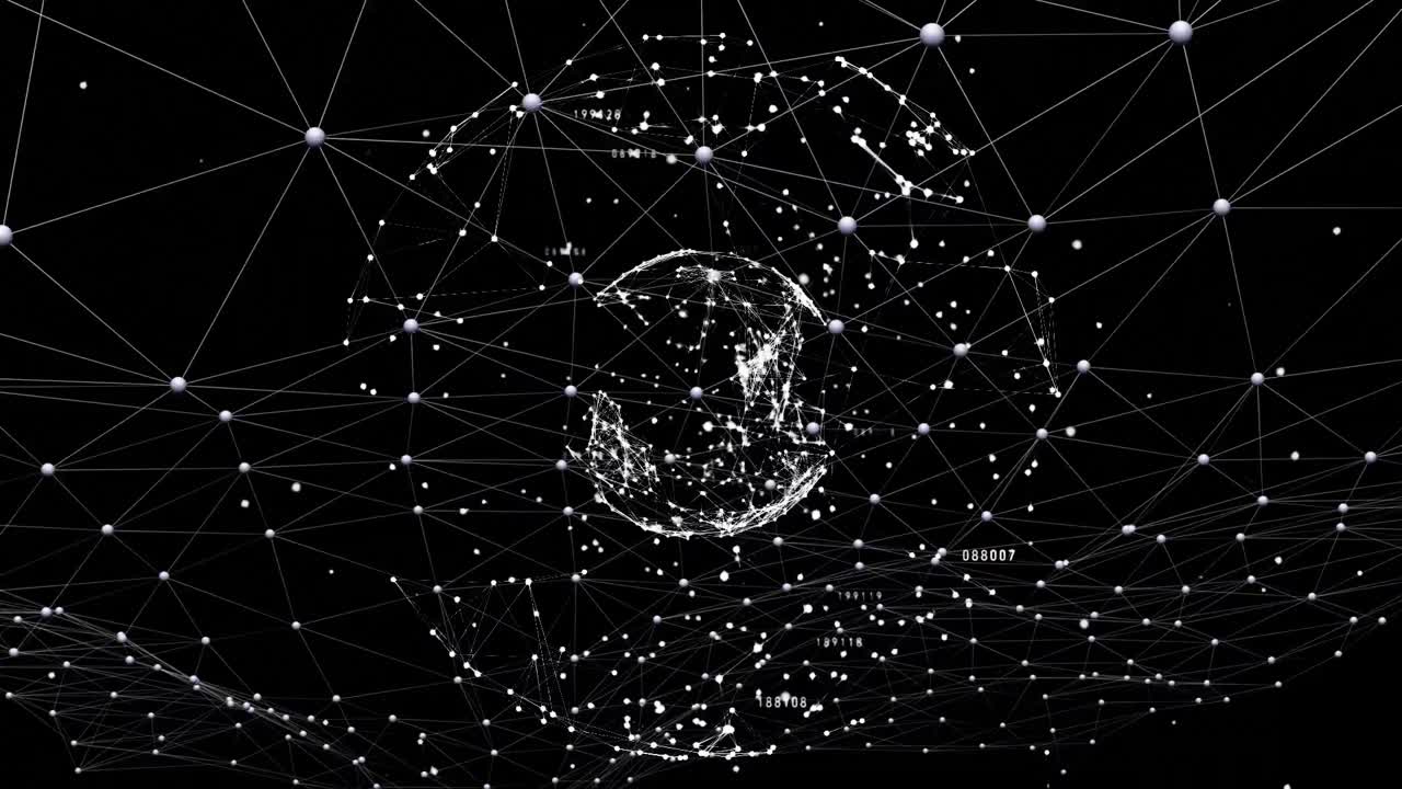 Animation of globe over network of connections on black background