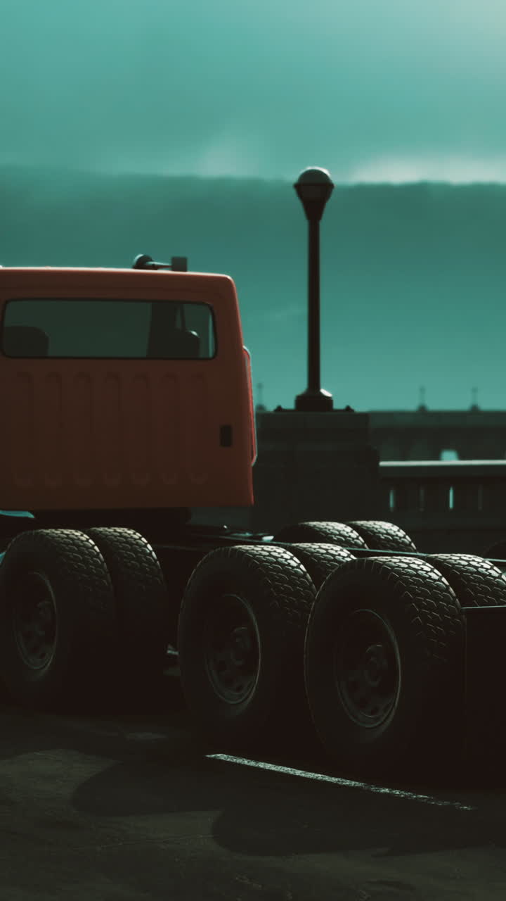 красный грузовик на городской улице