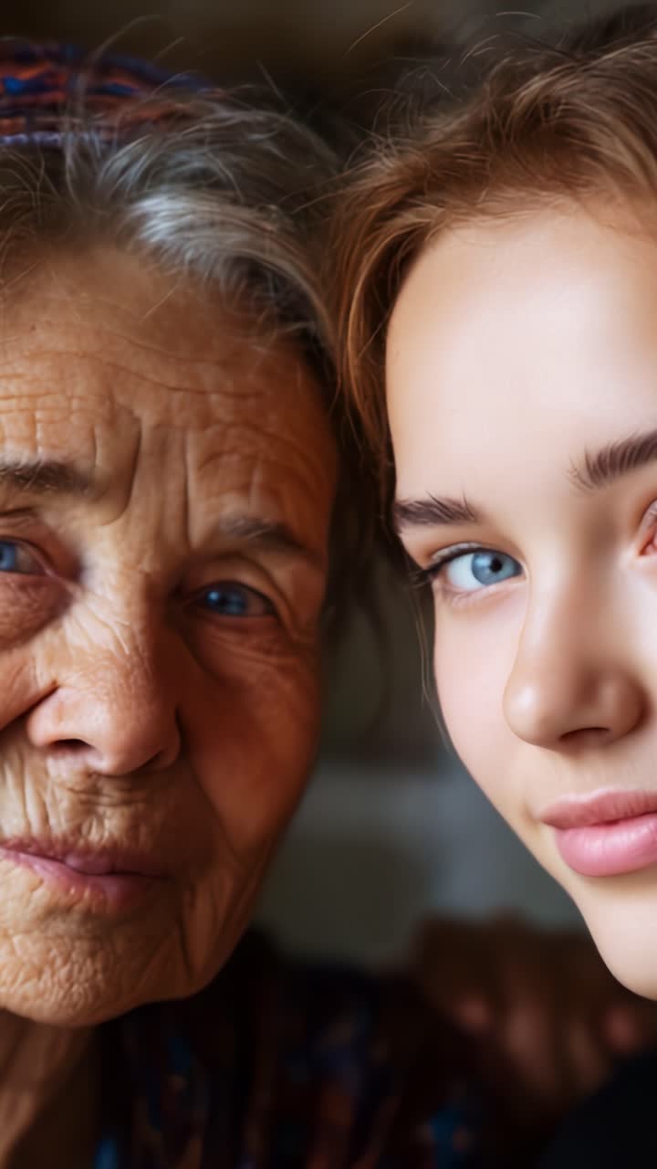 A Touching Moment Between Generations: A Young Woman and an Elderly Woman Showcasing the Beauty of Connection, Love, and Shared Experiences through a Beautiful Portrait