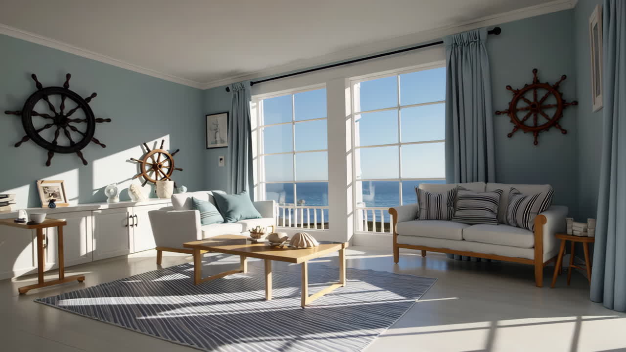 Nautical Themed Living Room with Ocean View