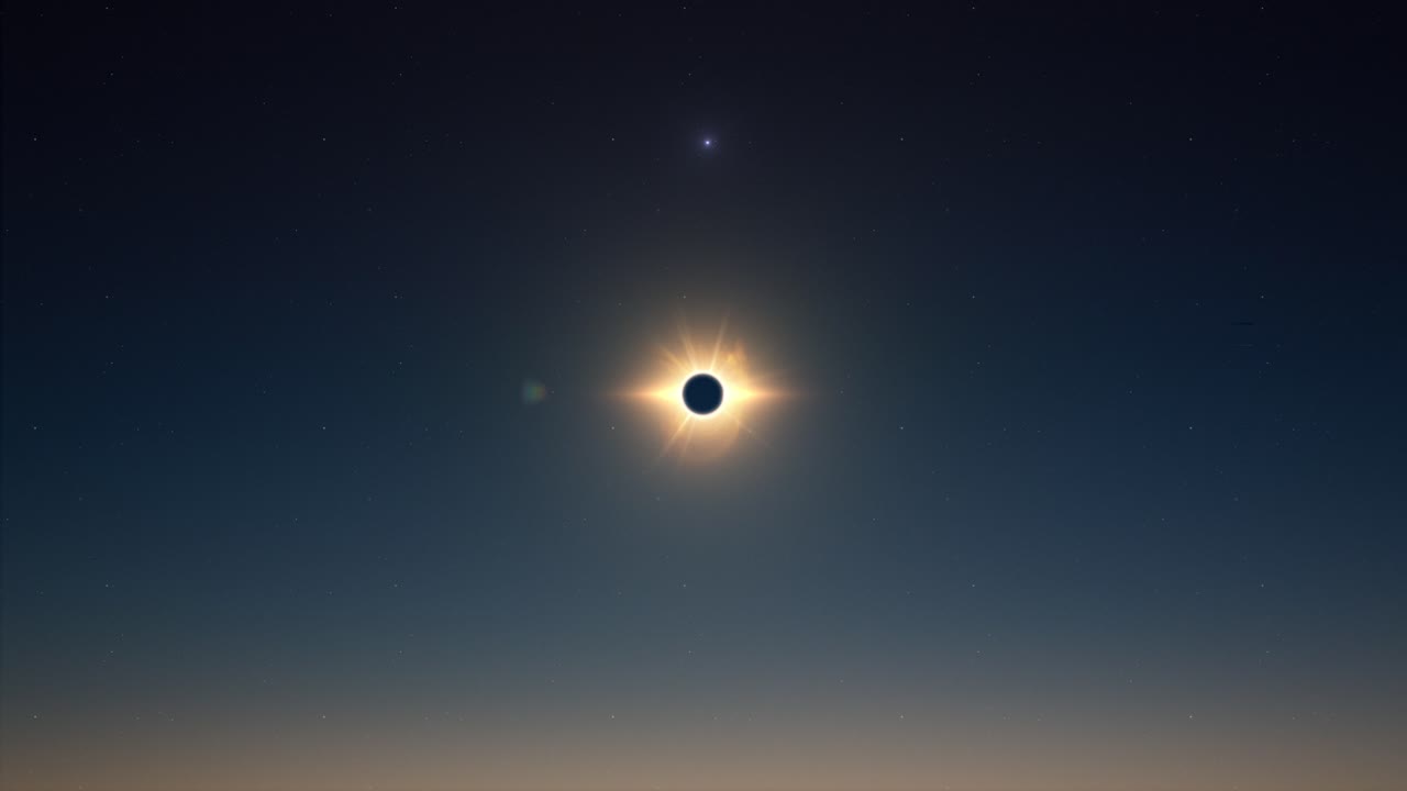 vista súper gran ángulo del momento del eclipse solar total y el destello de luz del haz estelar en la luna