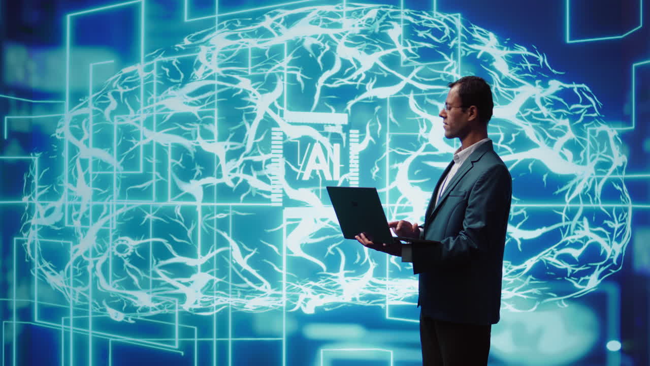 Man using notebook to write lines of code for AI applications