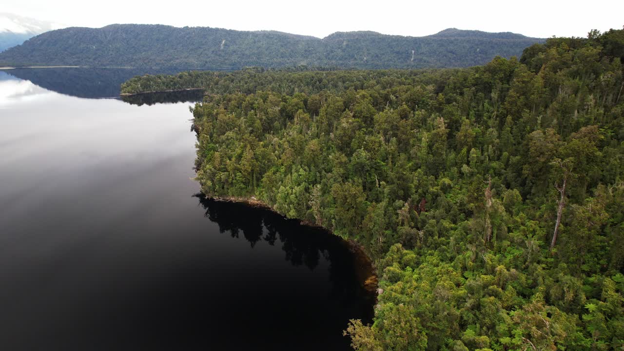 Aerial View Of Green Forest By The Lake Mapourika In Waiho, New Zealand.
