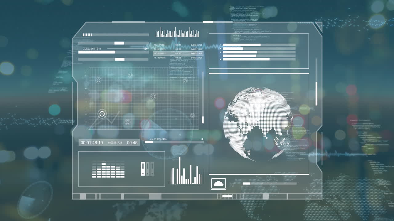 Animation of data processing over city lights