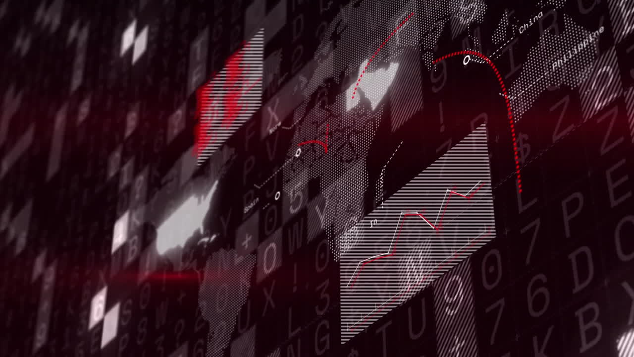 세계 지도를 통해 디지털 데이터 처리의 애니메이션