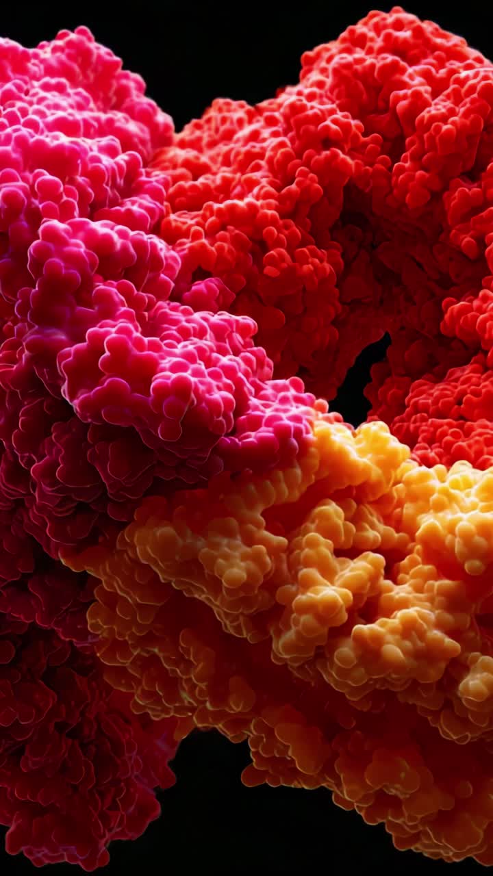 Vivace composizione astratta con lussureggianti texture rosse e arancioni, motivi complessi e forme organiche in una struttura dinamica e fluida