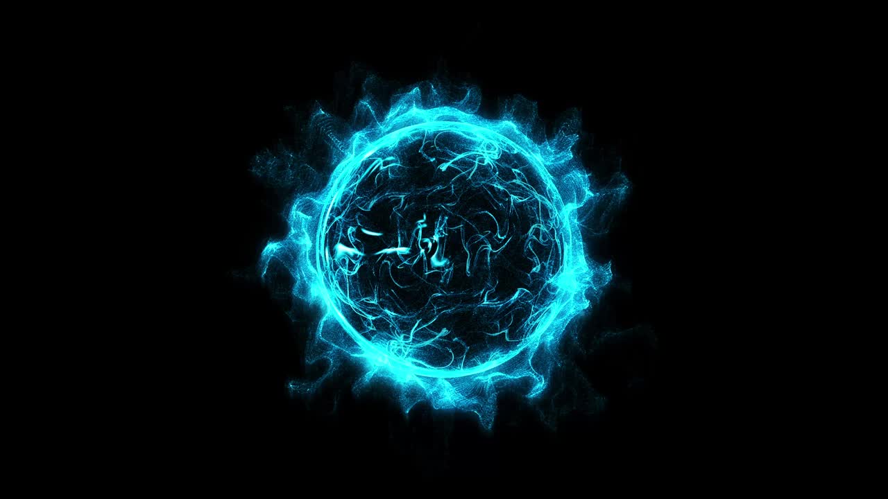 animación de azul circular brillante brillante anillo de luz chispa poderoso efecto explosión de polvo.