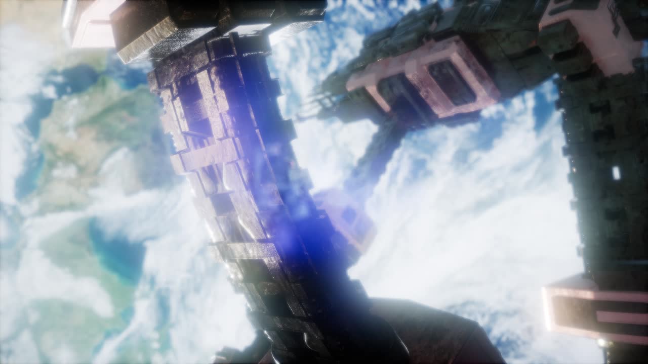 estación espacial y tierra. animación en 3d