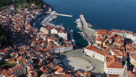 Aerial-shot-of-a-beautiful-town-Piran,-Slovenian