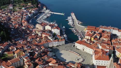 aerial shot of a beautiful town piran, slovenian