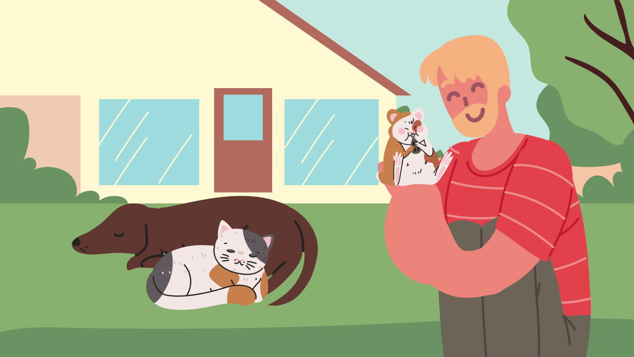 세 마스코트 애니메이션을 가진 남자