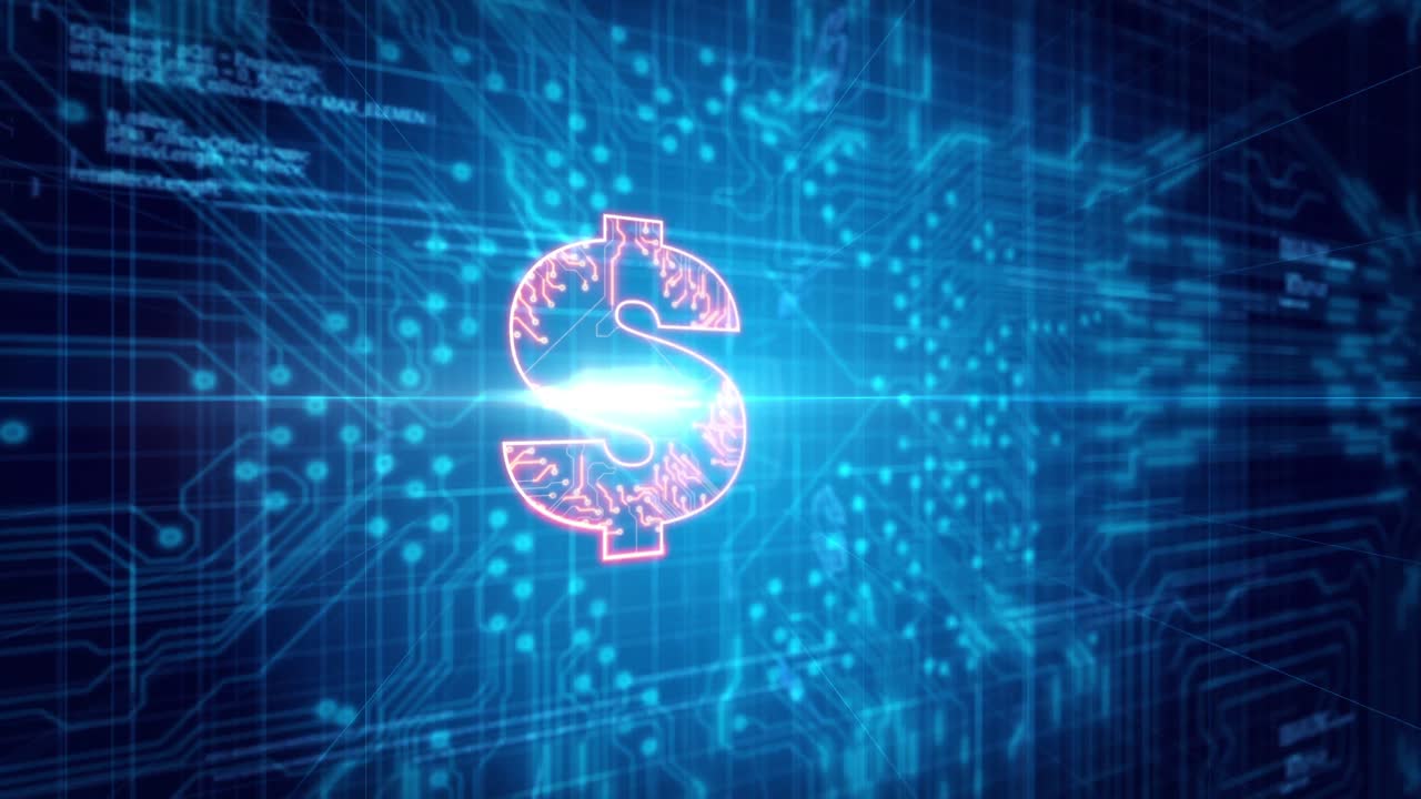Animation of glowing orange dollar sign over blue processor socket