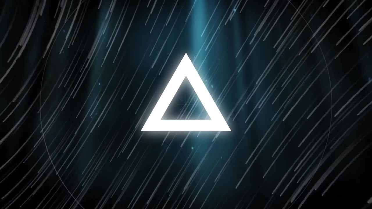 animación de triángulos pulsantes sobre el espacio negro con estrellas fugaces