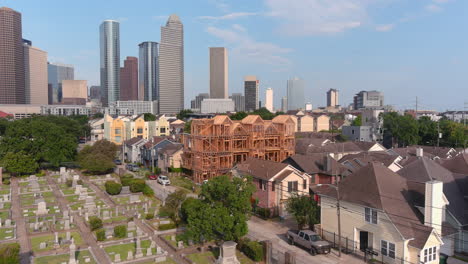 drone view of new homes under construction in houston neighborhood