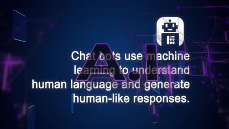 animación de un chat y procesamiento de datos en fondo púrpura