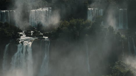 Iguazu-Falls-On-A-Misty-Day-In-Brazil---Wide-Shot