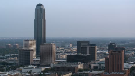 establishing drone shot of the uptown area of southwest houston also known as the galleria area