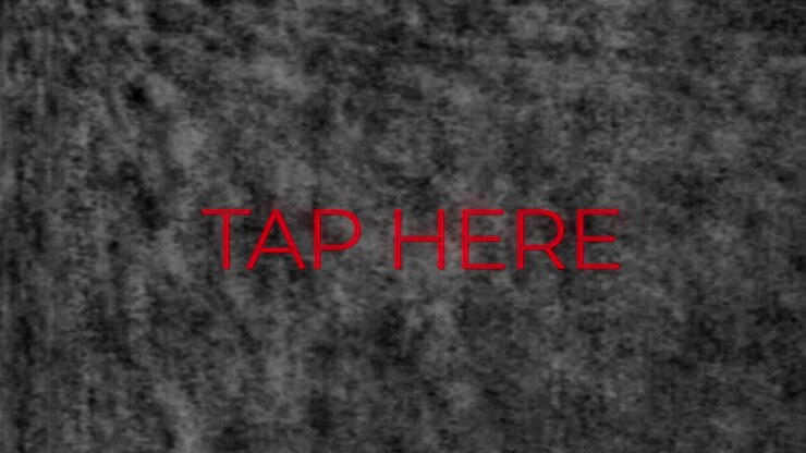Animation of red neon text, tap here, on grey textured background